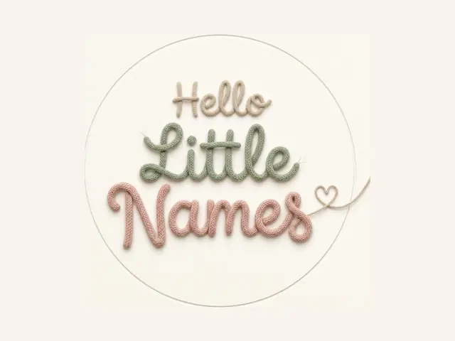 A logo that says "hello little names" written in wire covered yarn.